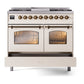 ILVE Nostalgie II 40-Inch Dual Fuel Range with 6 Sealed Burners + Griddle, 4.3 cu. ft. Oven, Antique White with Burnished Trim, Liquid Propane, Triple Glass Door, UPD40FNMPAWBLP