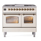 ILVE Nostalgie II 40-Inch Dual Fuel Range with 6 Sealed Burners + Griddle, 4.3 cu. ft. Oven, Antique White with Burnished Trim, Natural Gas, Triple Glass Door, UPD40FNMPAWB