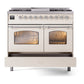 ILVE Nostalgie II 40-Inch Dual Fuel Range with 6 Sealed Burners + Griddle, 4.3 cu. ft. Oven, Antique White with Chrome Trim, Natural Gas, Triple Glass Door, UPD40FNMPAWC