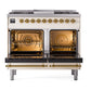 ILVE Nostalgie II 40-Inch Dual Fuel Range with 6 Sealed Burners + Griddle, 4.3 cu. ft. Oven, Antique White with Brass Trim, Liquid Propane, Triple Glass Door, UPD40FNMPAWGLP