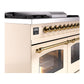 ILVE Nostalgie II 40-Inch Dual Fuel Range with 6 Sealed Burners + Griddle, 4.3 cu. ft. Oven, Antique White with Brass Trim, Liquid Propane, Triple Glass Door, UPD40FNMPAWGLP