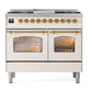 ILVE Nostalgie II 40-Inch Dual Fuel Range with 6 Sealed Burners + Griddle, 4.3 cu. ft. Oven, Antique White with Brass Trim, Natural Gas, Triple Glass Door, UPD40FNMPAWG