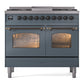 ILVE Nostalgie II 40-Inch Dual Fuel Range with 6 Sealed Burners + Griddle, 4.3 cu. ft. Oven, Blue Grey with Burnished Trim, Liquid Propane, Triple Glass Door, UPD40FNMPBGBLP