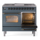 ILVE Nostalgie II 40-Inch Dual Fuel Range with 6 Sealed Burners + Griddle, 4.3 cu. ft. Oven, Blue Grey with Burnished Trim, Liquid Propane, Triple Glass Door, UPD40FNMPBGBLP
