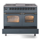 ILVE Nostalgie II 40-Inch Dual Fuel Range with 6 Sealed Burners + Griddle, 4.3 cu. ft. Oven, Blue Grey with Burnished Trim, Liquid Propane, Triple Glass Door, UPD40FNMPBGBLP