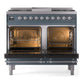 ILVE Nostalgie II 40-Inch Dual Fuel Range with 6 Sealed Burners + Griddle, 4.3 cu. ft. Oven, Blue Grey with Chrome Trim, Liquid Propane, Triple Glass Door, UPD40FNMPBGCLP