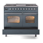 ILVE Nostalgie II 40-Inch Dual Fuel Range with 6 Sealed Burners + Griddle, 4.3 cu. ft. Oven, Blue Grey with Chrome Trim, Liquid Propane, Triple Glass Door, UPD40FNMPBGCLP