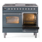 ILVE Nostalgie II 40-Inch Dual Fuel Range with 6 Sealed Burners + Griddle, 4.3 cu. ft. Oven, Blue Grey with Chrome Trim, Natural Gas, Triple Glass Door, UPD40FNMPBGC