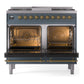 ILVE Nostalgie II 40-Inch Dual Fuel Range with 6 Sealed Burners + Griddle, 4.3 cu. ft. Oven, Blue Grey with Brass Trim, Liquid Propane, Triple Glass Door, UPD40FNMPBGGLP