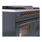 ILVE Nostalgie II 40-Inch Dual Fuel Range with 6 Sealed Burners + Griddle, 4.3 cu. ft. Oven, Blue Grey with Brass Trim, Liquid Propane, Triple Glass Door, UPD40FNMPBGGLP