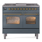 ILVE Nostalgie II 40-Inch Dual Fuel Range with 6 Sealed Burners + Griddle, 4.3 cu. ft. Oven, Blue Grey with Brass Trim, Natural Gas, Triple Glass Door, UPD40FNMPBGG