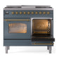 ILVE Nostalgie II 40-Inch Dual Fuel Range with 6 Sealed Burners + Griddle, 4.3 cu. ft. Oven, Blue Grey with Brass Trim, Natural Gas, Triple Glass Door, UPD40FNMPBGG