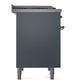 ILVE Nostalgie II 40-Inch Dual Fuel Range with 6 Sealed Burners + Griddle, 4.3 cu. ft. Oven, Blue Grey with Brass Trim, Natural Gas, Triple Glass Door, UPD40FNMPBGG