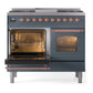 ILVE Nostalgie II 40-Inch Dual Fuel Range with 6 Sealed Burners + Griddle, 4.3 cu. ft. Oven, Blue Grey with Copper Trim, Natural Gas, Triple Glass Door, UPD40FNMPBGP