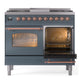 ILVE Nostalgie II 40-Inch Dual Fuel Range with 6 Sealed Burners + Griddle, 4.3 cu. ft. Oven, Blue Grey with Copper Trim, Natural Gas, Triple Glass Door, UPD40FNMPBGP