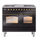 ILVE Nostalgie II 40-Inch Dual Fuel Range with 6 Sealed Burners + Griddle, 4.3 cu. ft. Oven, Glossy Black with Burnished Trim, Natural Gas, Triple Glass Door, UPD40FNMPBKB