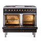 ILVE Nostalgie II 40-Inch Dual Fuel Range with 6 Sealed Burners + Griddle, 4.3 cu. ft. Oven, Glossy Black with Burnished Trim, Natural Gas, Triple Glass Door, UPD40FNMPBKB