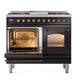ILVE Nostalgie II 40-Inch Dual Fuel Range with 6 Sealed Burners + Griddle, 4.3 cu. ft. Oven, Glossy Black with Burnished Trim, Natural Gas, Triple Glass Door, UPD40FNMPBKB