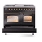 ILVE Nostalgie II 40-Inch Dual Fuel Range with 6 Sealed Burners + Griddle, 4.3 cu. ft. Oven, Glossy Black with Burnished Trim, Natural Gas, Triple Glass Door, UPD40FNMPBKB