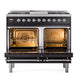 ILVE Nostalgie II 40-Inch Dual Fuel Range with 6 Sealed Burners + Griddle, 4.3 cu. ft. Oven, Glossy Black with Chrome Trim, Liquid Propane, Triple Glass Door, UPD40FNMPBKCLP