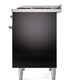 ILVE Nostalgie II 40-Inch Dual Fuel Range with 6 Sealed Burners + Griddle, 4.3 cu. ft. Oven, Glossy Black with Chrome Trim, Liquid Propane, Triple Glass Door, UPD40FNMPBKCLP