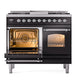 ILVE Nostalgie II 40-Inch Dual Fuel Range with 6 Sealed Burners + Griddle, 4.3 cu. ft. Oven, Glossy Black with Chrome Trim, Natural Gas, Triple Glass Door, UPD40FNMPBKC