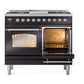 ILVE Nostalgie II 40-Inch Dual Fuel Range with 6 Sealed Burners + Griddle, 4.3 cu. ft. Oven, Glossy Black with Chrome Trim, Natural Gas, Triple Glass Door, UPD40FNMPBKC
