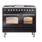 ILVE Nostalgie II 40-Inch Dual Fuel Range with 6 Sealed Burners + Griddle, 4.3 cu. ft. Oven, Glossy Black with Chrome Trim, Natural Gas, Triple Glass Door, UPD40FNMPBKC