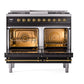 ILVE Nostalgie II 40-Inch Dual Fuel Range with 6 Sealed Burners + Griddle, 4.3 cu. ft. Oven, Glossy Black with Brass Trim, Liquid Propane, Triple Glass Door, UPD40FNMPBKGLP