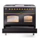 ILVE Nostalgie II 40-Inch Dual Fuel Range with 6 Sealed Burners + Griddle, 4.3 cu. ft. Oven, Glossy Black with Brass Trim, Liquid Propane, Triple Glass Door, UPD40FNMPBKGLP