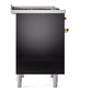 ILVE Nostalgie II 40-Inch Dual Fuel Range with 6 Sealed Burners + Griddle, 4.3 cu. ft. Oven, Glossy Black with Brass Trim, Natural Gas, Triple Glass Door, UPD40FNMPBKG
