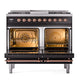 ILVE Nostalgie II 40-Inch Dual Fuel Range with 6 Sealed Burners + Griddle, 4.3 cu. ft. Oven, Glossy Black with Copper Trim, Liquid Propane, Triple Glass Door, UPD40FNMPBKPLP
