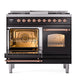 ILVE Nostalgie II 40-Inch Dual Fuel Range with 6 Sealed Burners + Griddle, 4.3 cu. ft. Oven, Glossy Black with Copper Trim, Liquid Propane, Triple Glass Door, UPD40FNMPBKPLP