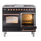 ILVE Nostalgie II 40-Inch Dual Fuel Range with 6 Sealed Burners + Griddle, 4.3 cu. ft. Oven, Glossy Black with Copper Trim, Liquid Propane, Triple Glass Door, UPD40FNMPBKPLP