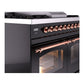 ILVE Nostalgie II 40-Inch Dual Fuel Range with 6 Sealed Burners + Griddle, 4.3 cu. ft. Oven, Glossy Black with Copper Trim, Liquid Propane, Triple Glass Door, UPD40FNMPBKPLP