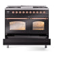 ILVE Nostalgie II 40-Inch Dual Fuel Range with 6 Sealed Burners + Griddle, 4.3 cu. ft. Oven, Glossy Black with Copper Trim, Natural Gas, Triple Glass Door, UPD40FNMPBKP