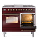 ILVE Nostalgie II 40-Inch Dual Fuel Range with 6 Sealed Burners + Griddle, 4.3 cu. ft. Oven, Burgundy with Burnished Trim, Liquid Propane, Triple Glass Door, UPD40FNMPBUBLP