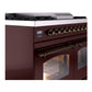 ILVE Nostalgie II 40-Inch Dual Fuel Range with 6 Sealed Burners + Griddle, 4.3 cu. ft. Oven, Burgundy with Burnished Trim, Liquid Propane, Triple Glass Door, UPD40FNMPBUBLP