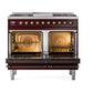 ILVE Nostalgie II 40-Inch Dual Fuel Range with 6 Sealed Burners + Griddle, 4.3 cu. ft. Oven, Burgundy with Burnished Trim, Natural Gas, Triple Glass Door, UPD40FNMPBUB