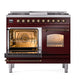 ILVE Nostalgie II 40-Inch Dual Fuel Range with 6 Sealed Burners + Griddle, 4.3 cu. ft. Oven, Burgundy with Burnished Trim, Natural Gas, Triple Glass Door, UPD40FNMPBUB