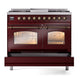 ILVE Nostalgie II 40-Inch Dual Fuel Range with 6 Sealed Burners + Griddle, 4.3 cu. ft. Oven, Burgundy with Burnished Trim, Natural Gas, Triple Glass Door, UPD40FNMPBUB
