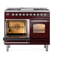 ILVE Nostalgie II 40-Inch Dual Fuel Range with 6 Sealed Burners + Griddle, 4.3 cu. ft. Oven, Burgundy with Chrome Trim, Liquid Propane, Triple Glass Door, UPD40FNMPBUCLP