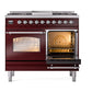 ILVE Nostalgie II 40-Inch Dual Fuel Range with 6 Sealed Burners + Griddle, 4.3 cu. ft. Oven, Burgundy with Chrome Trim, Liquid Propane, Triple Glass Door, UPD40FNMPBUCLP