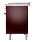 ILVE Nostalgie II 40-Inch Dual Fuel Range with 6 Sealed Burners + Griddle, 4.3 cu. ft. Oven, Burgundy with Chrome Trim, Liquid Propane, Triple Glass Door, UPD40FNMPBUCLP