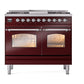 ILVE Nostalgie II 40-Inch Dual Fuel Range with 6 Sealed Burners + Griddle, 4.3 cu. ft. Oven, Burgundy with Chrome Trim, Natural Gas, Triple Glass Door, UPD40FNMPBUC