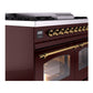 ILVE Nostalgie II 40-Inch Dual Fuel Range with 6 Sealed Burners + Griddle, 4.3 cu. ft. Oven, Burgundy with Brass Trim, Liquid Propane, Triple Glass Door, UPD40FNMPBUGLP