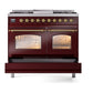ILVE Nostalgie II 40-Inch Dual Fuel Range with 6 Sealed Burners + Griddle, 4.3 cu. ft. Oven, Burgundy with Brass Trim, Natural Gas, Triple Glass Door, UPD40FNMPBUG