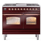 ILVE Nostalgie II 40-Inch Dual Fuel Range with 6 Sealed Burners + Griddle, 4.3 cu. ft. Oven, Burgundy with Copper Trim, Liquid Propane, Triple Glass Door, UPD40FNMPBUPLP
