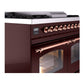 ILVE Nostalgie II 40-Inch Dual Fuel Range with 6 Sealed Burners + Griddle, 4.3 cu. ft. Oven, Burgundy with Copper Trim, Liquid Propane, Triple Glass Door, UPD40FNMPBUPLP