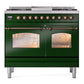 ILVE Nostalgie II 40-Inch Dual Fuel Range with 6 Sealed Burners + Griddle, 4.3 cu. ft. Oven, Emerald Green with Burnished Trim, Liquid Propane, Triple Glass Door, UPD40FNMPEGBLP